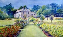 The Rose Garden and Morden Cottage watercolour, 33 x 51cm