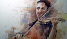 The Violinist, watercolour, 42 x 36cm