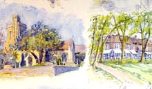 A Walk Around Barnes watercolour, 80 x 57cm