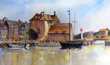 Honfleur harbour watercolour, 29 x 39cm