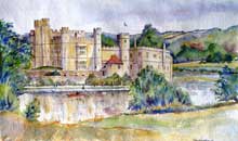 Leeds castle watercolour, 57 x 34cm