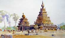 Mamallapuram, India watercolour, 40 x 28cm