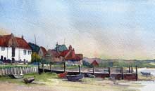 Burnham Overy Staithes watercolour, 13 x 36cm