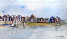 Walberswick from Southwold watercolour, 21 x 50cm