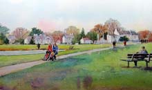 Wimbledon Common watercolour, 20 x 50cm